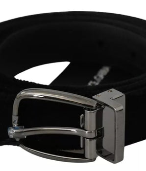 Dolce & Gabbana Black Velvet Silver Tone Metal Buckle Men Belt