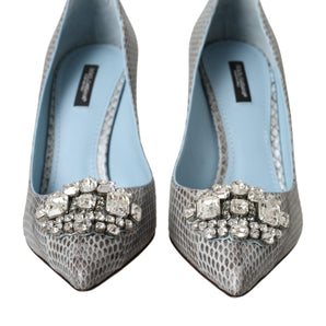 Dolce & Gabbana Light Blue Exotic Leather Crystal Bellucci Shoes