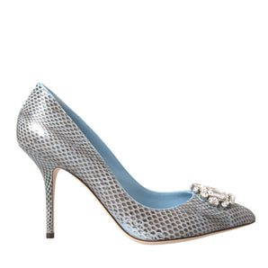 Dolce & Gabbana Light Blue Exotic Leather Crystal Bellucci Shoes