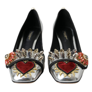 Dolce & Gabbana Silver Embellished Leather Heels Pumps Shoes