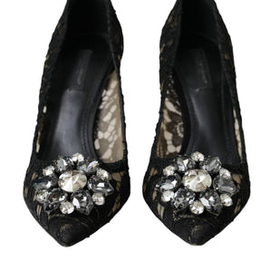 Dolce & Gabbana Black Taormina Lace Crystal Heel Pumps Shoes