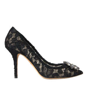 Dolce & Gabbana Black Taormina Lace Crystal Heel Pumps Shoes