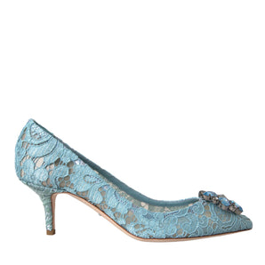 Dolce & Gabbana Blue Taormina Lace Crystal Heel Pumps Shoes