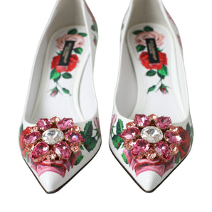 Dolce & Gabbana White Leather Roses Crystal Bellucci Pumps Shoes