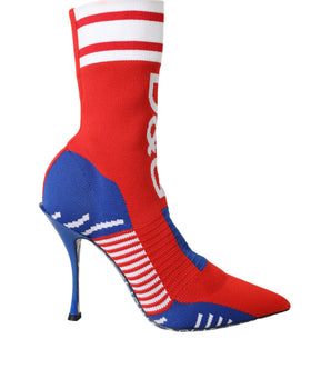 Dolce & Gabbana Red Blue Stretch Sock Style Ankle Boots Logo Shoes