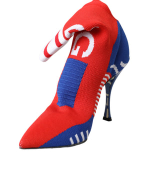 Dolce & Gabbana Red Blue Stretch Sock Style Ankle Boots Logo Shoes