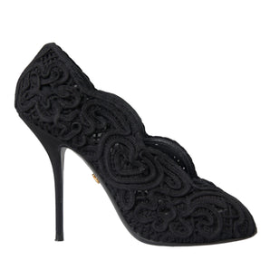 Dolce & Gabbana Black Cordonetto Ricamo Pump Open Toe Shoes