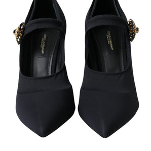 Dolce & Gabbana Black Mary Jane Jersey Crystal Pumps Shoes