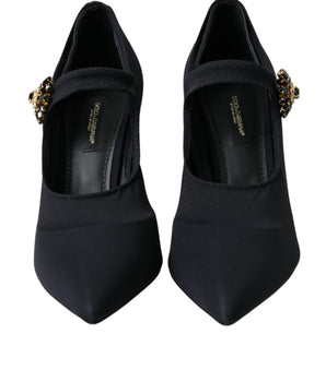Dolce & Gabbana Black Mary Jane Jersey Crystal Pumps Shoes