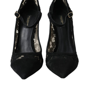 Dolce & Gabbana Black Taormina Lace Mary Janes Pumps Shoes