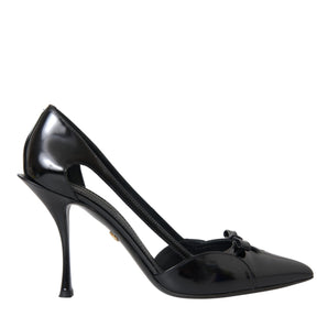 Dolce & Gabbana Black Calf Leather Pointed Heels Pumps Shoes