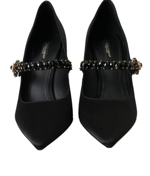 Dolce & Gabbana Black Mary Jane Crystal Heels Pumps Shoes