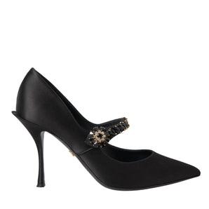 Dolce & Gabbana Black Mary Jane Crystal Heels Pumps Shoes