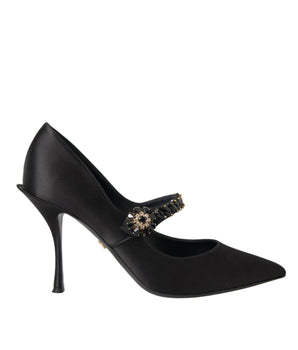 Dolce & Gabbana Black Mary Jane Crystal Heels Pumps Shoes