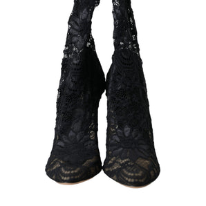 Dolce & Gabbana Black Stretch Taormina Lace Boots Shoes