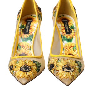 Dolce & Gabbana Yellow Sunflower Mesh Heels Pumps Shoes