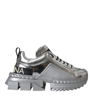 Dolce & Gabbana Silver Leather Super Queen Sneakers Shoes