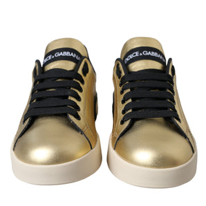 Dolce & Gabbana Gold Portofino Calf Leather Sneakers Women Shoes