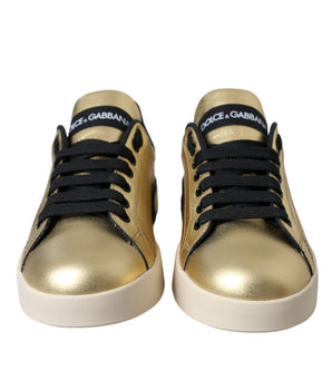 Dolce & Gabbana Gold Portofino Calf Leather Sneakers Women Shoes