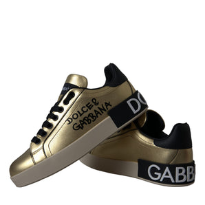 Dolce &amp; Gabbana Gold Portofino Calf Leather Sneakers Women Shoes