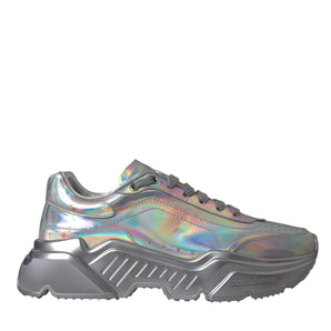 Dolce & Gabbana Silver Iridescent DAYMASTER Leather Sneakers Shoes