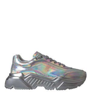 Dolce & Gabbana Silver Iridescent DAYMASTER Leather Sneakers Shoes
