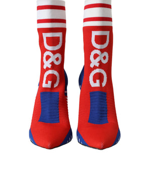 Dolce & Gabbana Red Blue Stretch Sock Style Short Boots Logo Shoes
