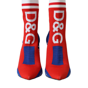 Dolce & Gabbana Red Blue Stretch Sock Style Short Boots Logo Shoes