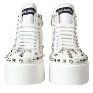 Dolce & Gabbana White Canvas Studded Sneakers Boots Shoes