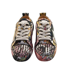 Christian Louboutin Fun Louis Junior Spikes Flat Botanical Print Laceup Sneakers