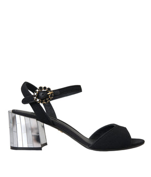 Dolce & Gabbana Black Crystal Ankle Strap Keira Sandal Shoes