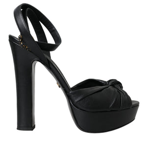 Dolce & Gabbana Black Leather Crystal Platform Sandals Shoes