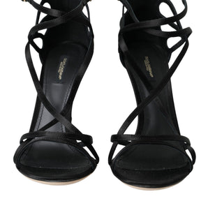 Dolce & Gabbana Black Keira Satin Heels Sandals Shoes