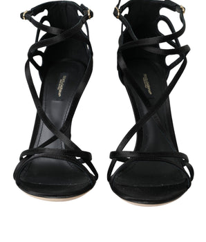 Dolce & Gabbana Black Keira Satin Heels Sandals Shoes
