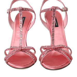 Dolce & Gabbana Pink Strass Ankle Strap Heels Sandals Shoes