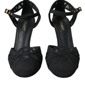 Dolce & Gabbana Black Mesh Ankle Strap Heels Sandals Shoes