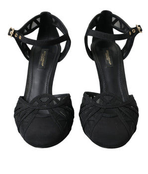 Dolce & Gabbana Black Mesh Ankle Strap Heels Sandals Shoes