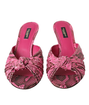 Dolce & Gabbana Pink Exotic Leather Kitten Heels Slides Shoes