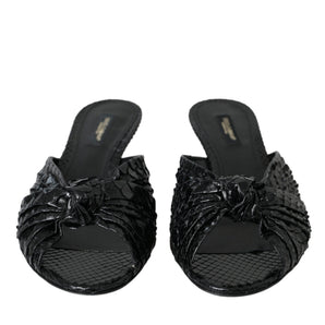 Dolce & Gabbana Black Exotic Leather Heels Slides Shoes