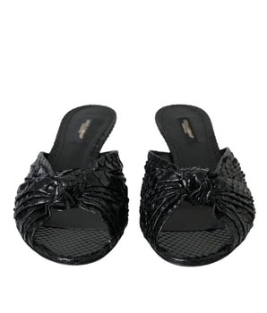 Dolce & Gabbana Black Exotic Leather Heels Slides Shoes
