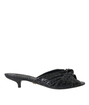 Dolce & Gabbana Black Exotic Leather Heels Slides Shoes