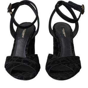 Dolce & Gabbana Black Leopard Suede Heels Sandals Shoes