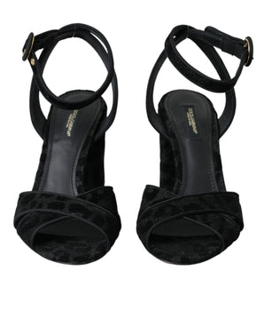 Dolce & Gabbana Black Leopard Suede Heels Sandals Shoes