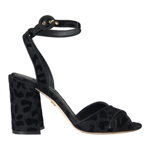 Dolce & Gabbana Black Leopard Suede Heels Sandals Shoes