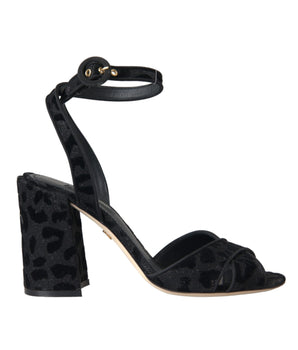 Dolce & Gabbana Black Leopard Suede Heels Sandals Shoes