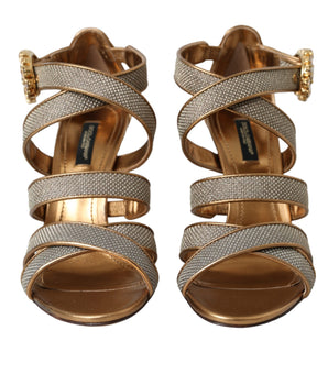 Dolce &amp; Gabbana Zapatos sandalias con tacón con tira de cristal en bronce