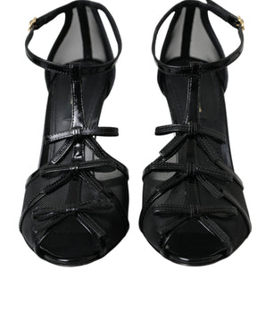 Dolce &amp; Gabbana Sandalias de tacón con tira en T de malla negra Zapatos