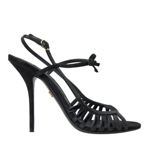 Dolce & Gabbana Black Sandals Stilettos Suede Strap Shoes