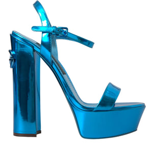 Dolce & Gabbana Metallic Blue Leather Platform Sandals Shoes