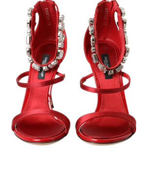 Dolce & Gabbana Red Keira Satin Crystals Sandals Heels Shoes